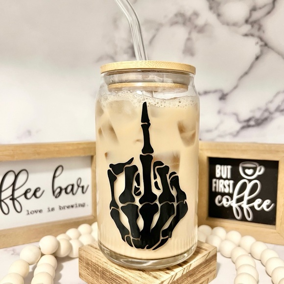 ☠️Halloween Glass Cup | Spooky Season Beer Can Glass | Middle Finger Glass Cup☠️ - Picture 2 of 4